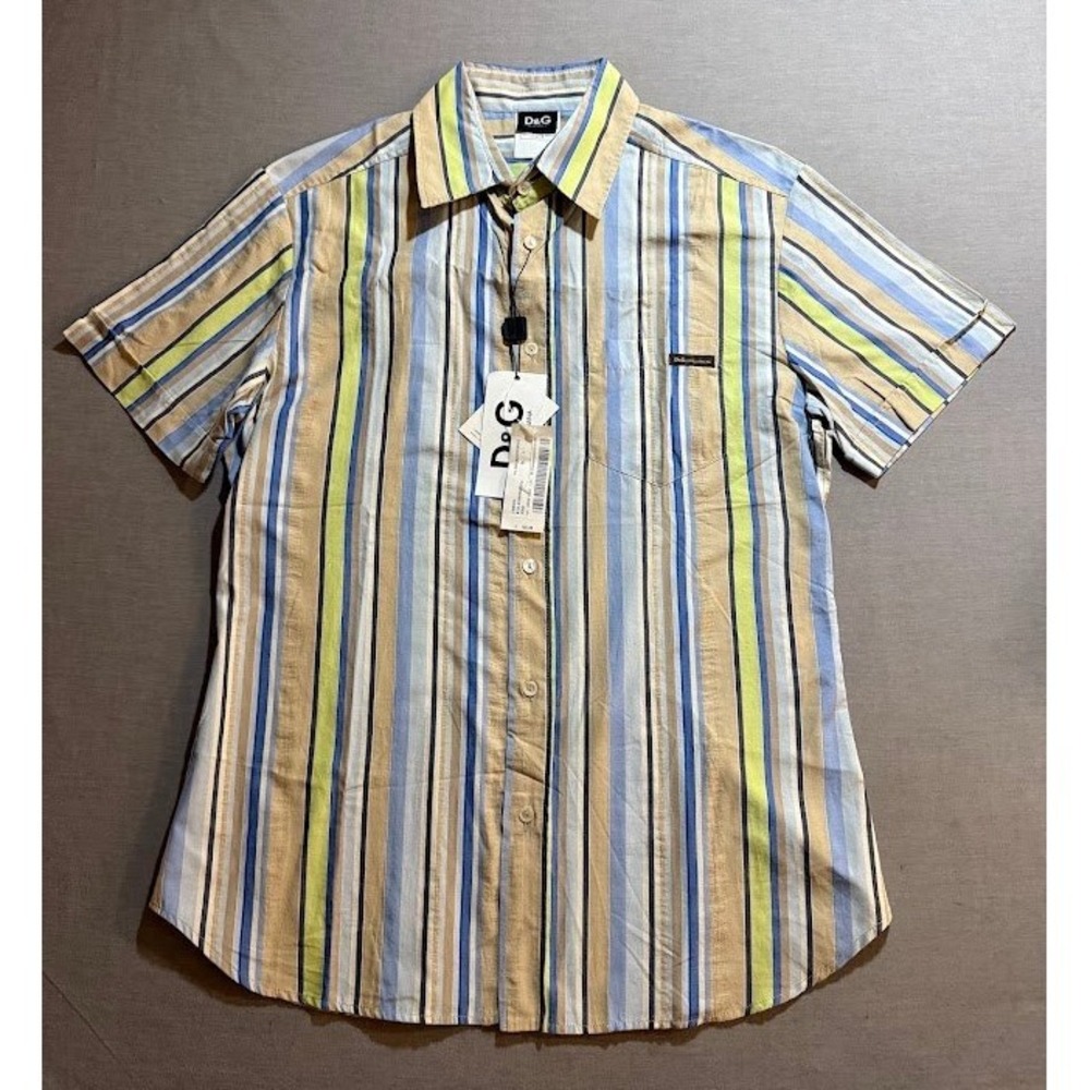 D&G Dolce & Gobanna Striped Short Sleeve‎ Button Up Shirt Men's M Multicolor